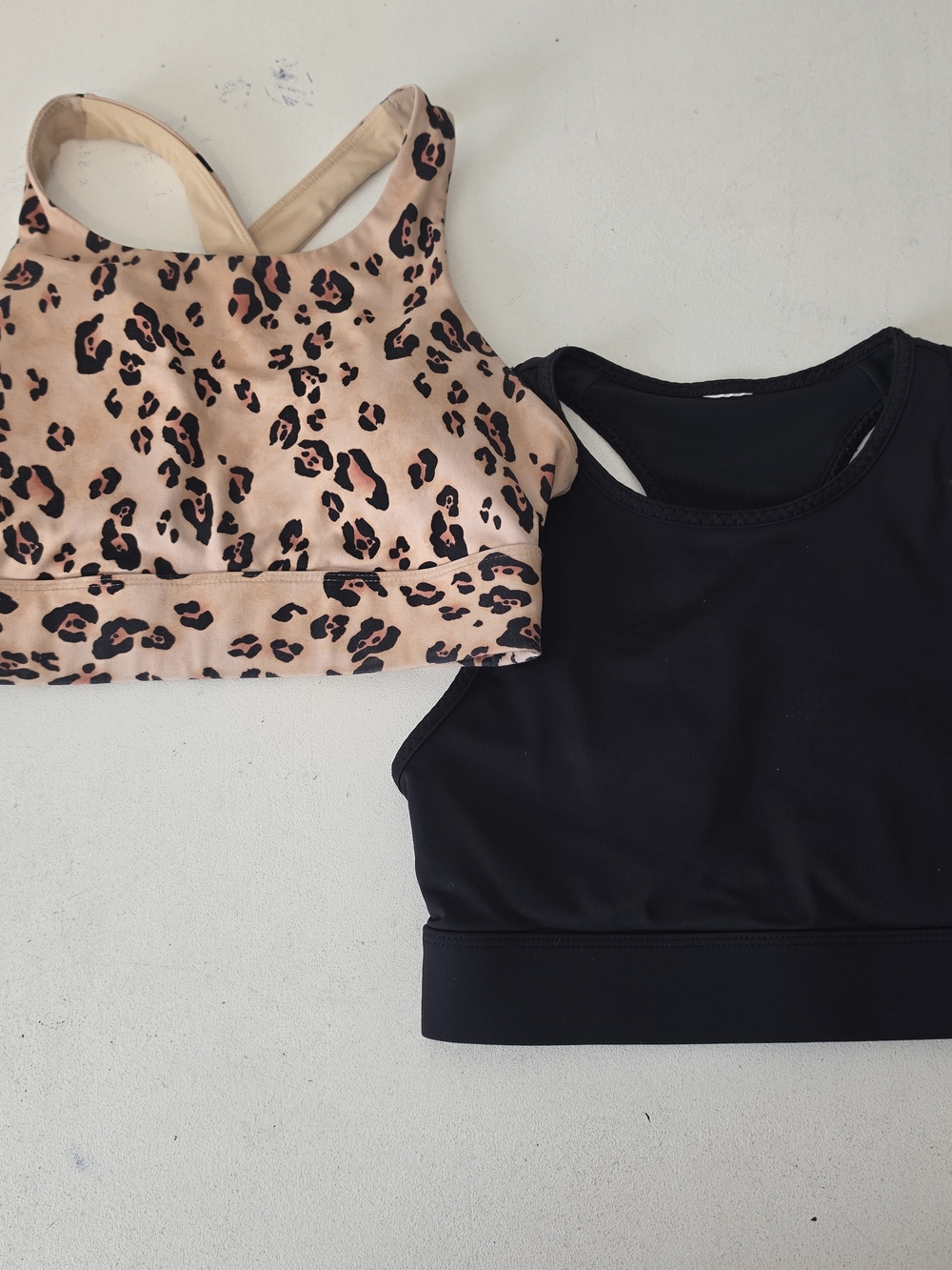 Fabletics Leopard Print Beige and Black Sports Bras - Set of 2